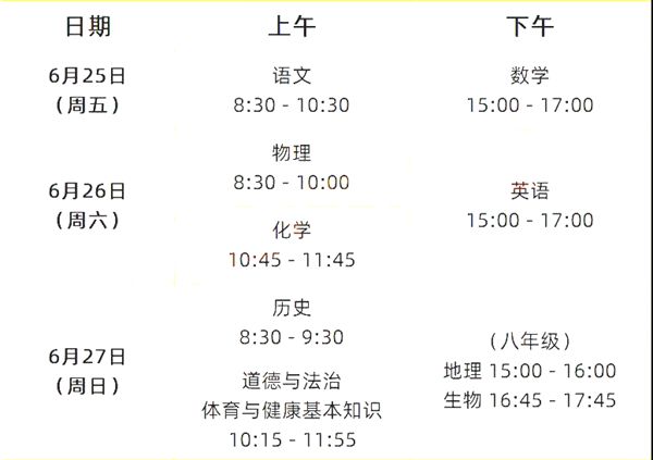 2022年福建中考时间安排表,福建中考2022具体时间